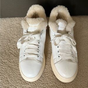 Alexander McQueen White Fur-Trimmed Sneakers